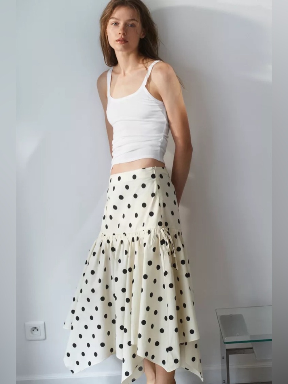 ZARA ASYMMETRIC POLKA DOT MIDI SKIRT